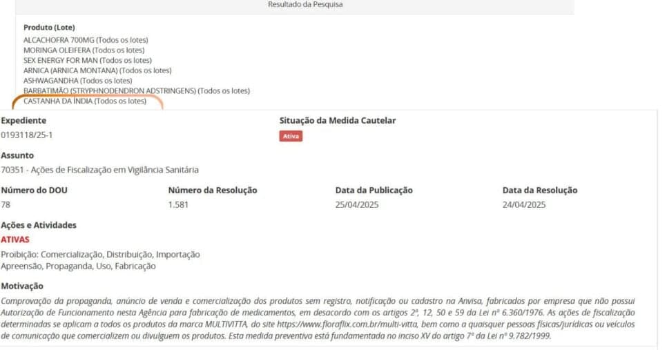 Resolução da ANVISA contra linha de produtos naturais (Foto Reprodução/Montagem/TV Foco/ANVISA)