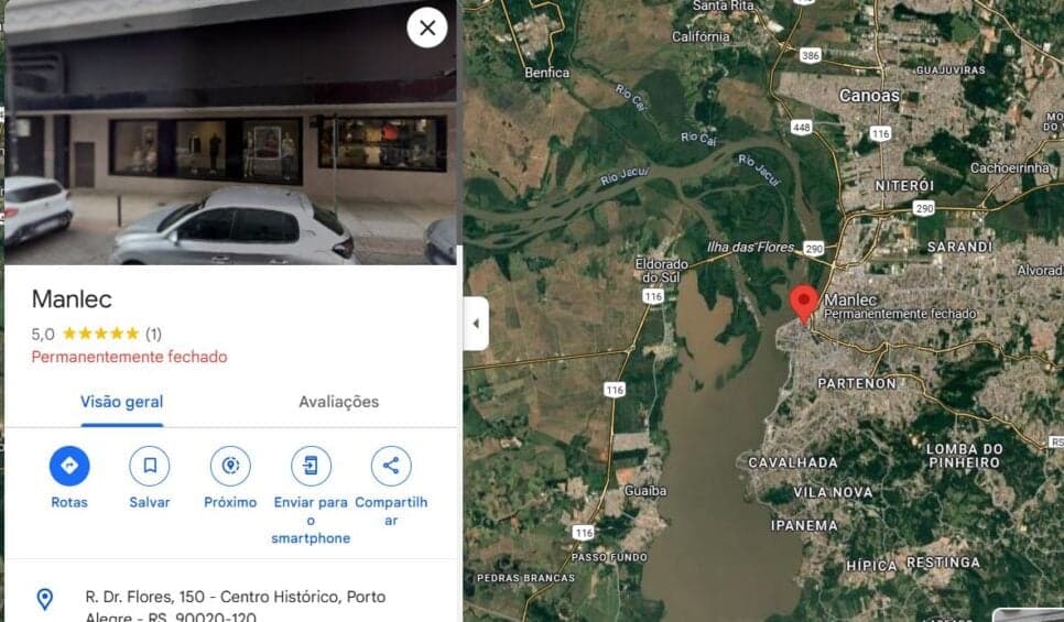 Manlec consta como permanentemente fechada (Foto Reprodução/Maps)