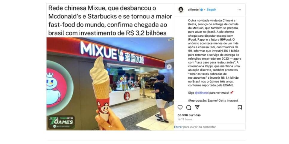 Mixue Ice Cream & Tea (Foto: Reprodução / Instagram)