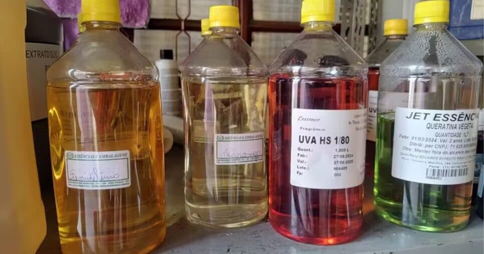 Substância química sem a devida identificação técnica de composição ( Foto Reprodução/Montagem/G1/DIG de Americana)