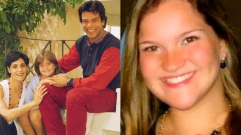 Mirim ao lado dos pais na ficção e irreconhecível aduta (Foto: Divulgação/ Internet/ Montagem)
