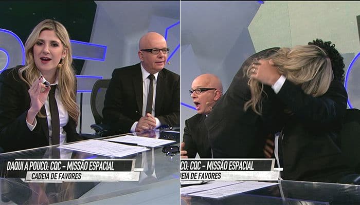Dani Calabresa ironiza traição de Marcelo Adnet e beija Marco Luque no "CQC"