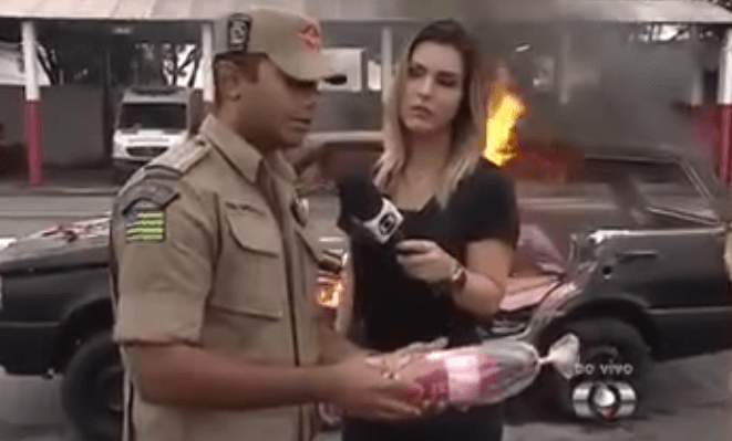 Gafe: Jornalista da Globo testa extintor ao vivo e acaba passando vergonha; assista!