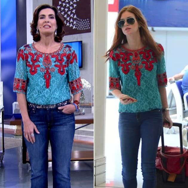 Pela segunda vez, Fátima Bernardes repete roupa de Marina Ruy Barbosa