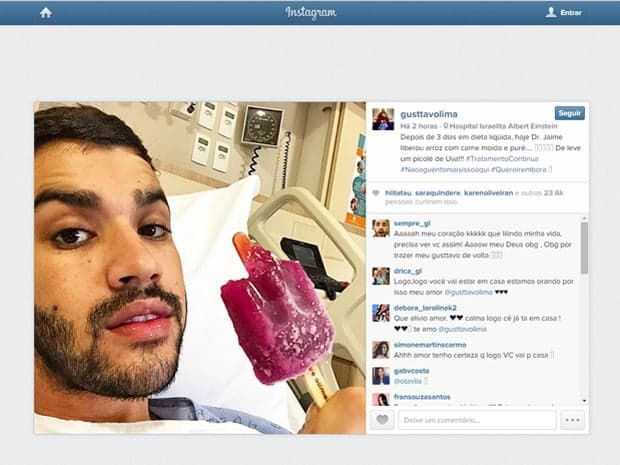 Internado, Gusttavo Lima ganha picolé após dieta líquida