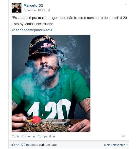 Marcelo D2 posta foto fumando maconha e gera polêmica