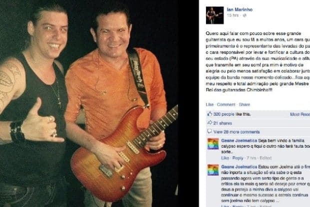 Chimbinha é elogiado por novo guitarrista da banda Calypso em rede social