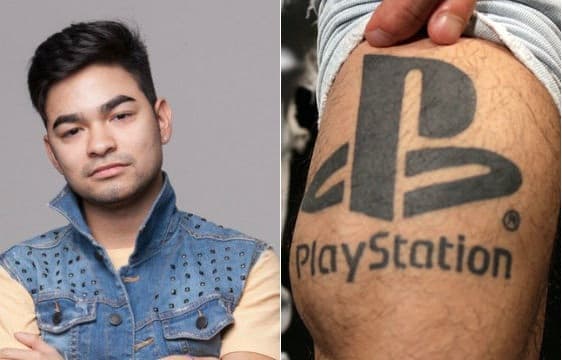 Oi? Yudi Tamashiro tatua símbolo do PlayStation na panturrilha
