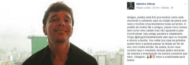 Internado há semanas, cantor Netinho fala sobre seu estado de saúde e revela quando terá alta