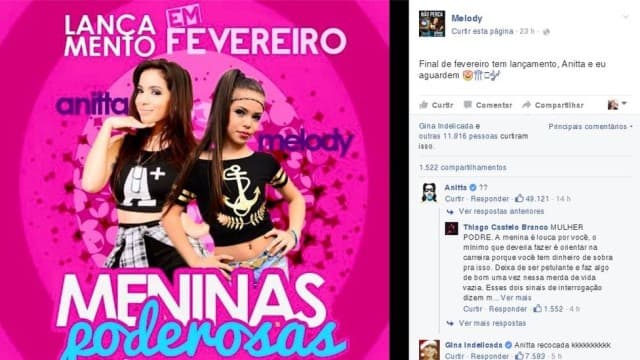 Melody anuncia parceria com Anitta, que esnoba cantora mirim