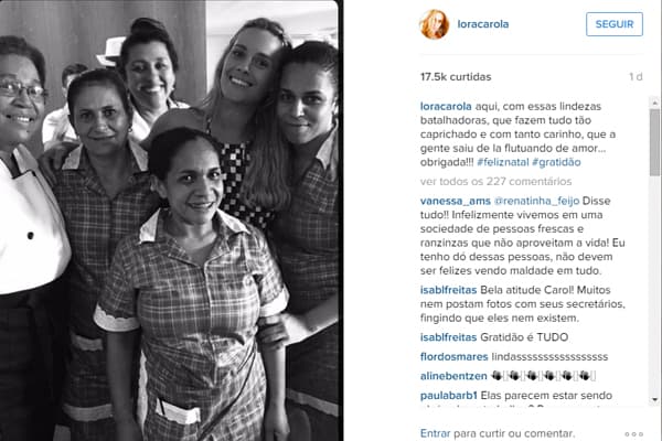 Carolina Dieckmann publica foto com empregadas e gera polêmica