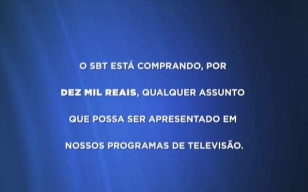 SBT surpreende e oferece R$ 10 mil por temas de reportagens