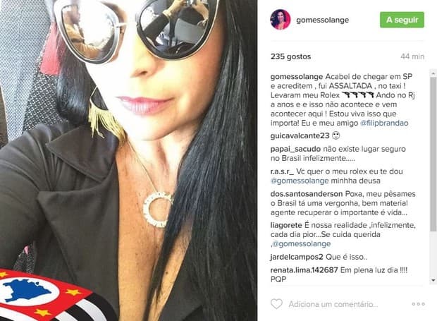 Solange Gomes é roubada e toma prejuízo de R$ 16 mil