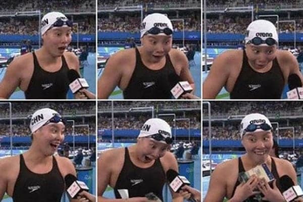 Reação surpreendente de nadadora chinesa conquista internet; veja o vídeo!