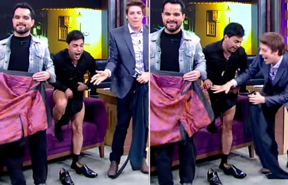 Zezé Di Camargo causa alvoroço ao tirar calça em programa