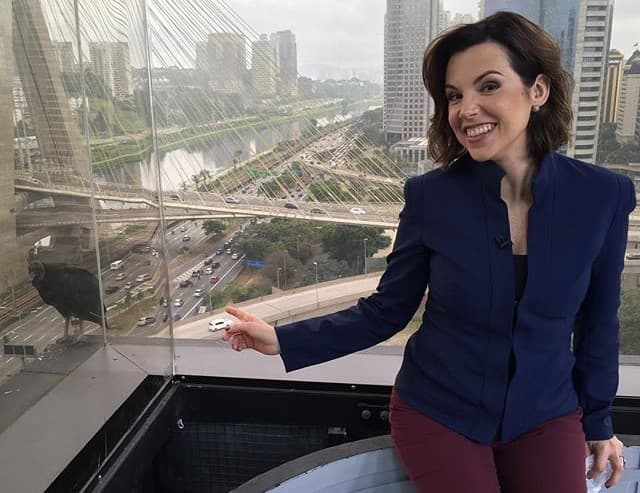 Urubu posa no estúdio da Globo e é batizado com nome de jornalista
