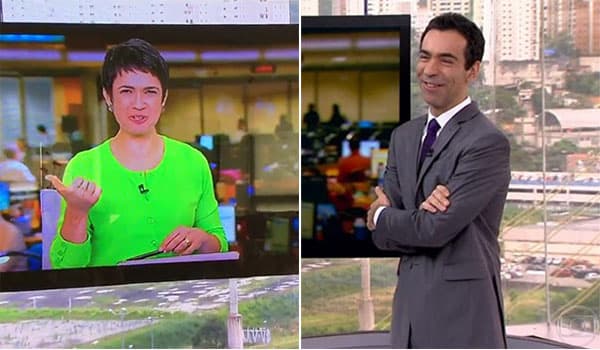 César Tralli comete gafe e confunde Sandra Annenberg com Fátima Bernardes ao vivo