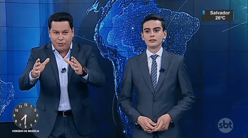 Marcão do Povo e Dudu Camargo no "Primeiro Impacto" (Foto: Reprodução/SBT)