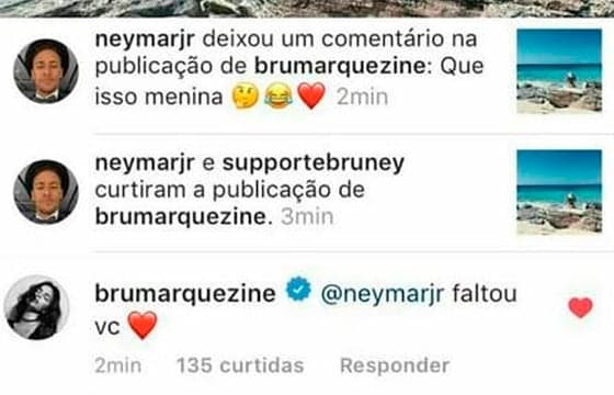 Ciúmes? Neymar comenta topless de Bruna Marquezine em praia (Foto: Reprodução)