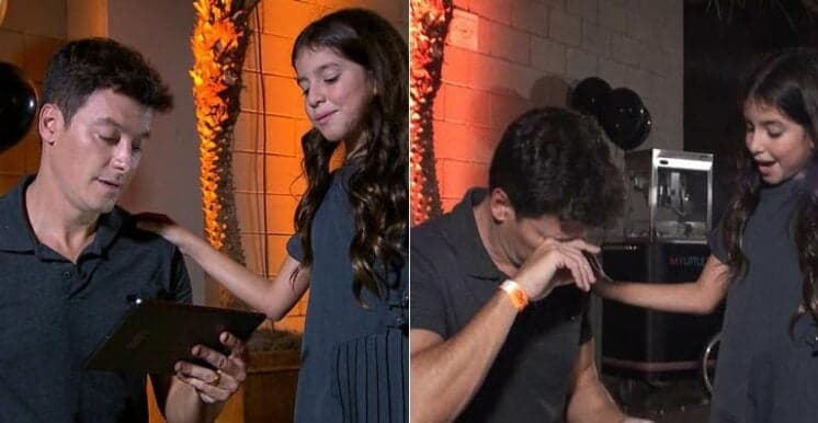 Filha faz homenagem e Rodrigo Faro cai no choro