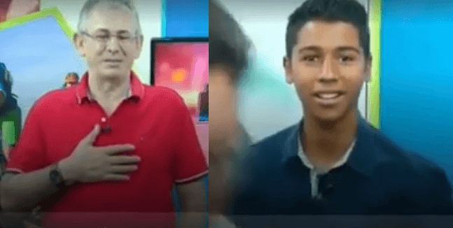 Apresentador desmaia ao vivo mas convidado insiste em dar seu recado; assista
