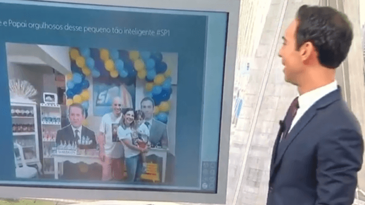 Ao vivo, César Tralli agradece festa de aniversário com tema do SPTV