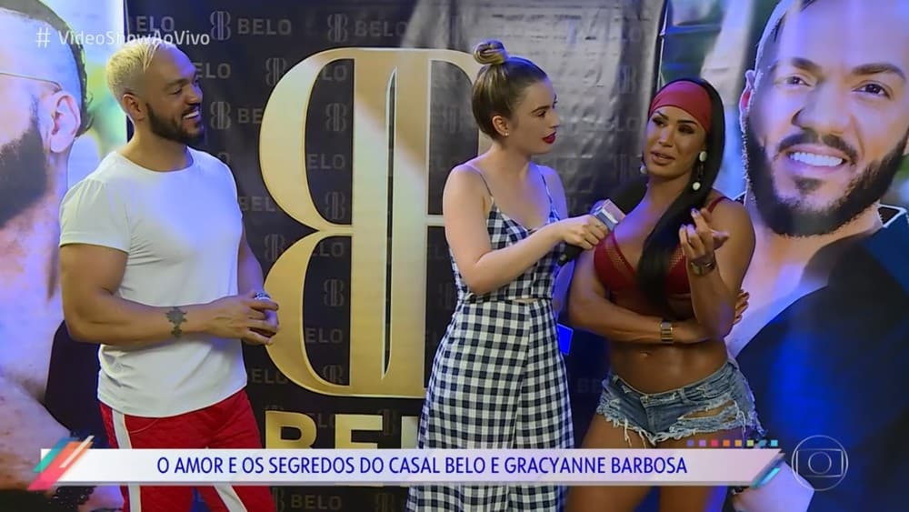 Fernanda Keulla entrevista o casal Belo e Gracyanne — (Foto: TV Globo) Fernanda Keulla entrevista o casal Belo e Gracyanne — (Foto: TV Globo)