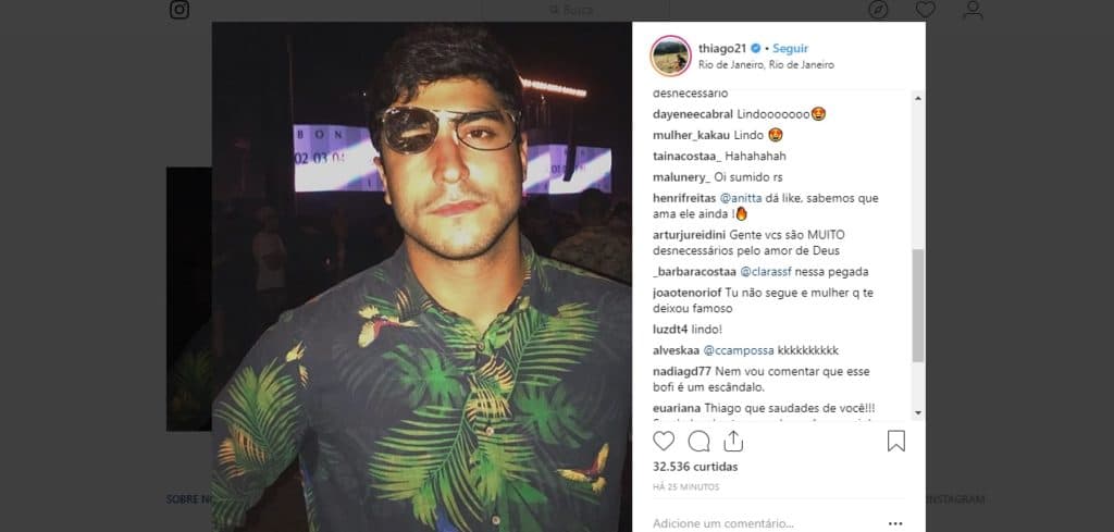 Thiago Magalhães e Anitta TV Foco em print no Instagram