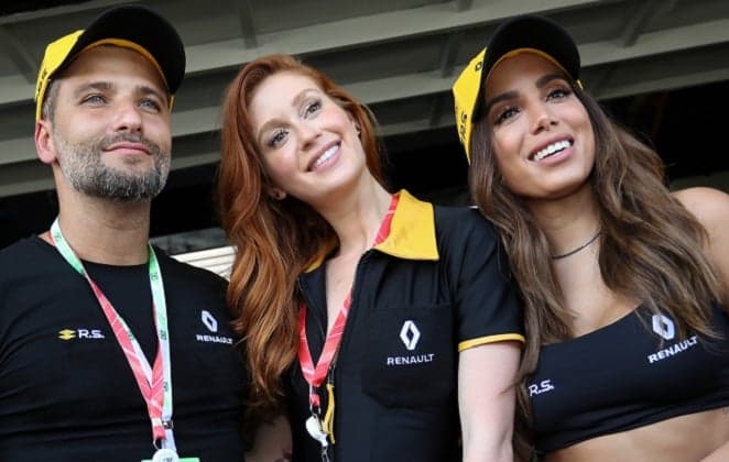 Anitta, Marina Ruy Barbosa e Bruno Gagliasso esbanjam simpatia em corrida de F1 e cantora apresenta o pai para Lewis Hamilton
