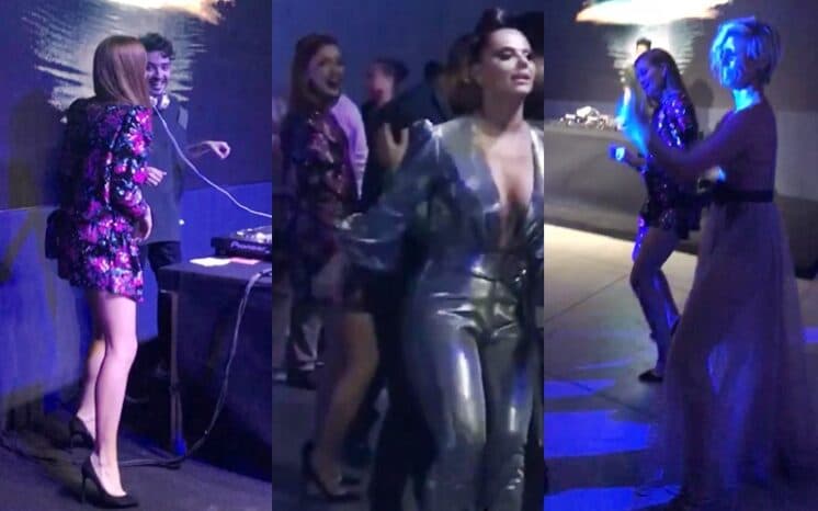 Marina Ruy Barbosa ignora as câmeras e desce até o chão na festa da Globo