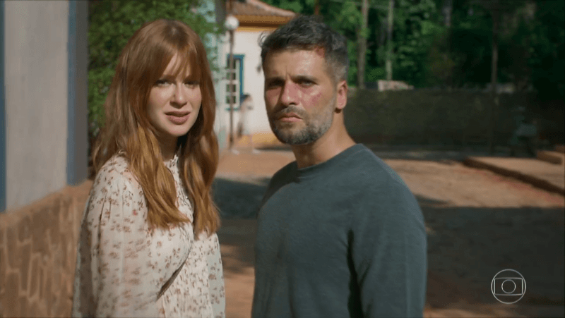 Marina Ruy Barbosa (Luz) e Bruno Gagliasso (Gabriel) em cena de O Sétimo Guardião (Foto: Reprodução/Globo)