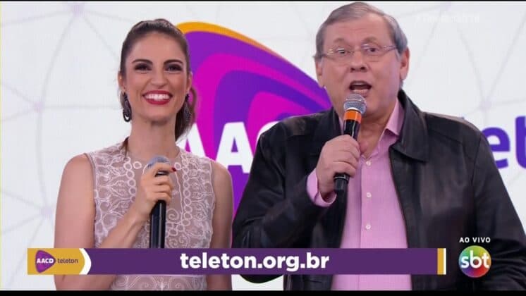 Ao vivo no Teleton, Milton Neves alfineta Chris Flores e ameaça contar o apelido dela na Record