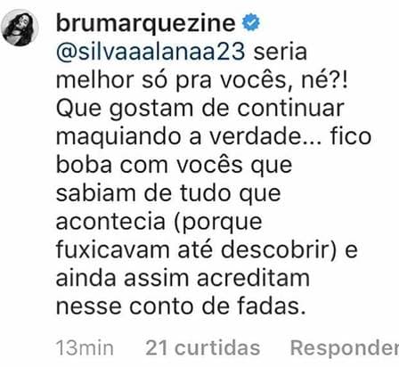 Bruna Marquezine responde a fã que não se conforma com o fim do relacionamento com Neymar (Foto: Reprodução/Instagram) Bruna Marquezine responde a fã que não se conforma com o fim do relacionamento com Neymar (Foto: Reprodução/Instagram)