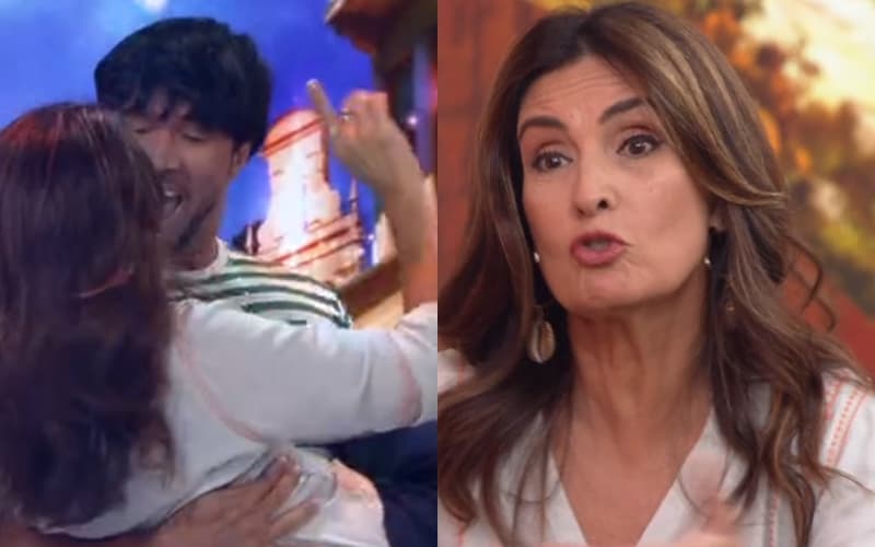 Convidado coloca Fátima Bernardes no colo e ela solta o verbo: "Você é muito abusado"