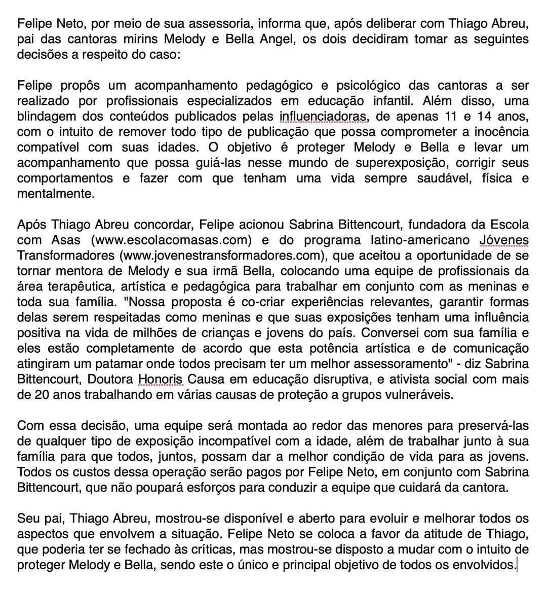Felipe Neto entra em acordo com Melody (Foto: Divulgação) Felipe Neto entra em acordo com Melody (Foto: Divulgação)