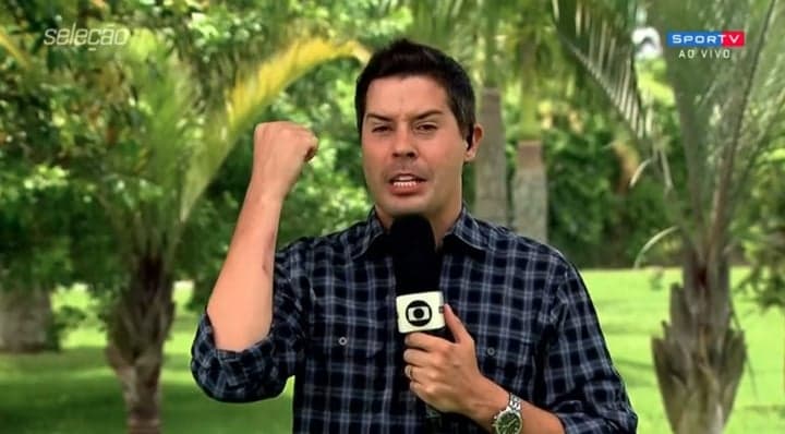 Repórter da Globo "perde a linha" em festa de fim de ano, se machuca e faz piada ao vivo