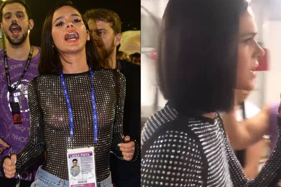 Bruna Marquezine é flagrada levando marmita de comida do camarote para casa e deixa fã em choque; assista