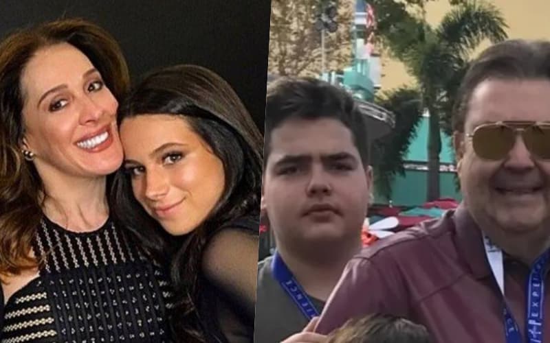 Filhos de Claudia Raia e Faustão fazem declarações de amor e posam juntos em camarote na Sapucaí