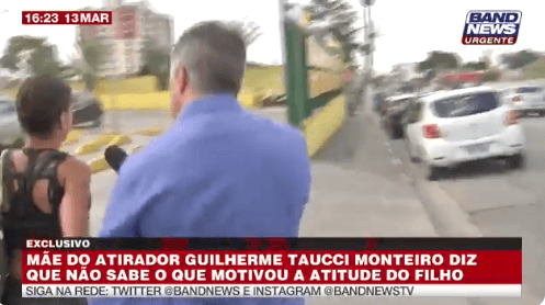 Repórter da BandNews é criticado em cobertura do caso de Suzano por forçar entrevista (Foto: Reprodução) Repórter da BandNews é criticado em cobertura do caso de Suzano por forçar entrevista (Foto: Reprodução)