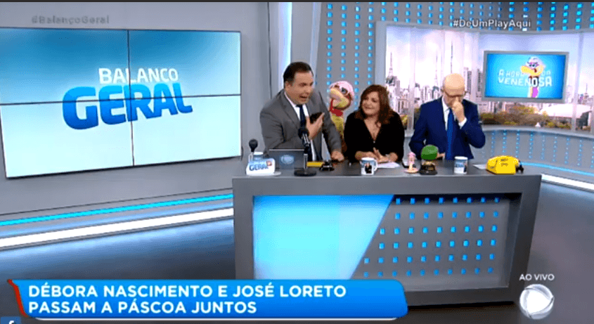 Reinaldo Gottino liga para o pai de Débora Nascimento e Delegado expõe José Loreto ao vivo na Record