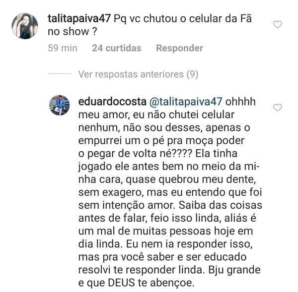Eduardo Costa tenta se defender de acusação Eduardo Costa tenta se defender de acusação