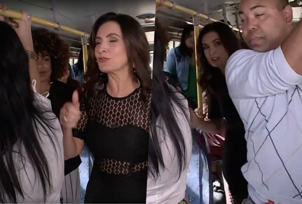 Fátima Bernardes quebra todos os protocolos, vai trabalhar de ônibus na Globo e leva passageiros para o Encontro