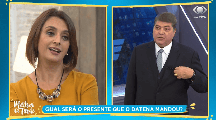 Catia Fonseca é surpreendida ao vivo em programa da Band ao ganhar presente de Datena