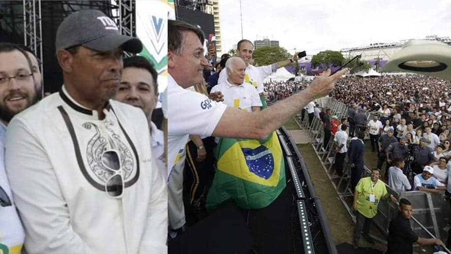 Bolsonaro pega chapéu valioso de Valdemiro Santiago, joga para multidão e reação do religioso viraliza
