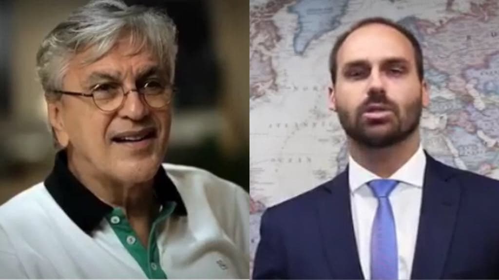 O cantor Caetano Veloso e o Deputado Federal, Eduardo Bolsonaro (Montagem: TV Foco) O cantor Caetano Veloso e o Deputado Federal, Eduardo Bolsonaro (Montagem: TV Foco)