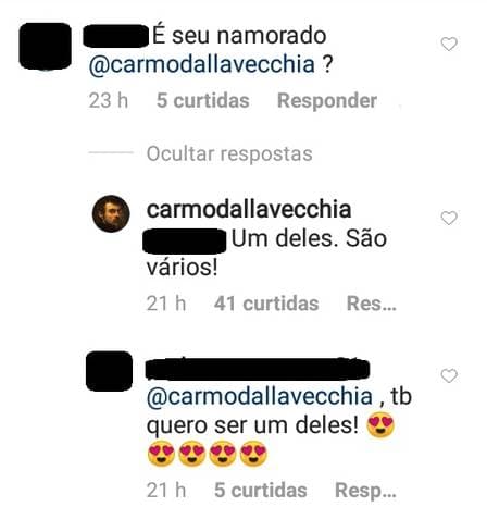 Carmo Dalla Vecchia é questionado sobre namorado (Imagem: Instagram) Carmo Dalla Vecchia é questionado sobre namorado (Imagem: Instagram)