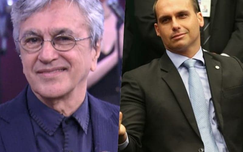 Caetano Veloso é flagrado rindo de Eduardo Bolsonaro