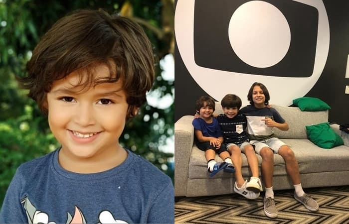 O ator mirim Eros Lázari; na segunda foto, Eros em um dos dias de preparação para Amor de Mãe, com Pietro, e João, os filhos de Lurdes (Regina Casé) (Foto: Arquivo pessoal/Montagem TV Foco) O ator mirim Eros Lázari; na segunda foto, Eros em um dos dias de preparação para Amor de Mãe, com Pietro, e João, os filhos de Lurdes (Regina Casé) (Foto: Arquivo pessoal/Montagem TV Foco)