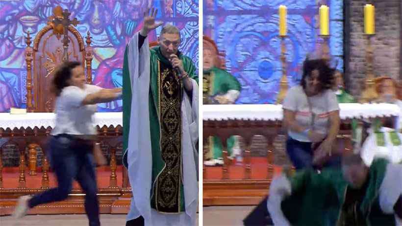 Padre Marcelo Rossi sofre agressão em missa e recebe possível justificativa da mulher que empurrou