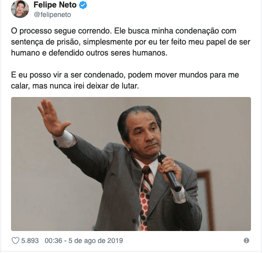 Felipe Neto expõe briga judicial contra Felipe Neto expõe briga judicial contra